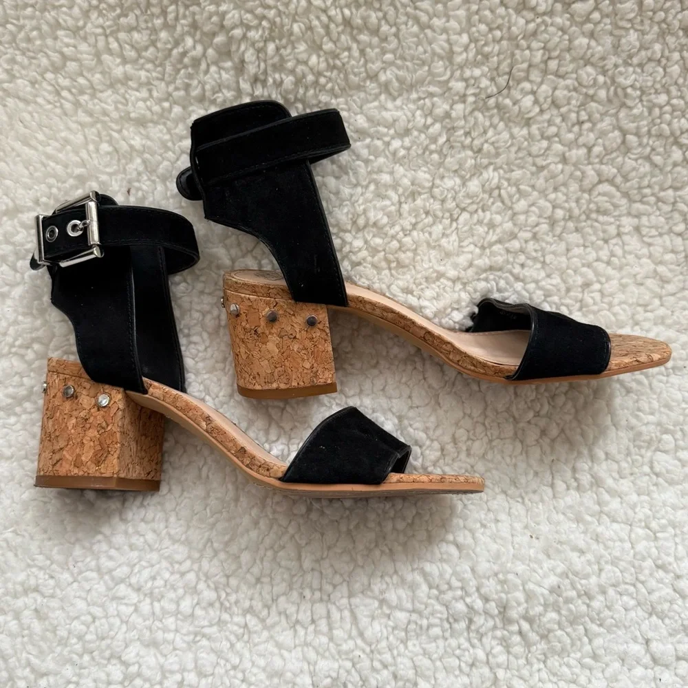 Vince Camuto Baeden Ankle‎ Strap Sandle Womens Size 6 Black Studded Cork  Heel